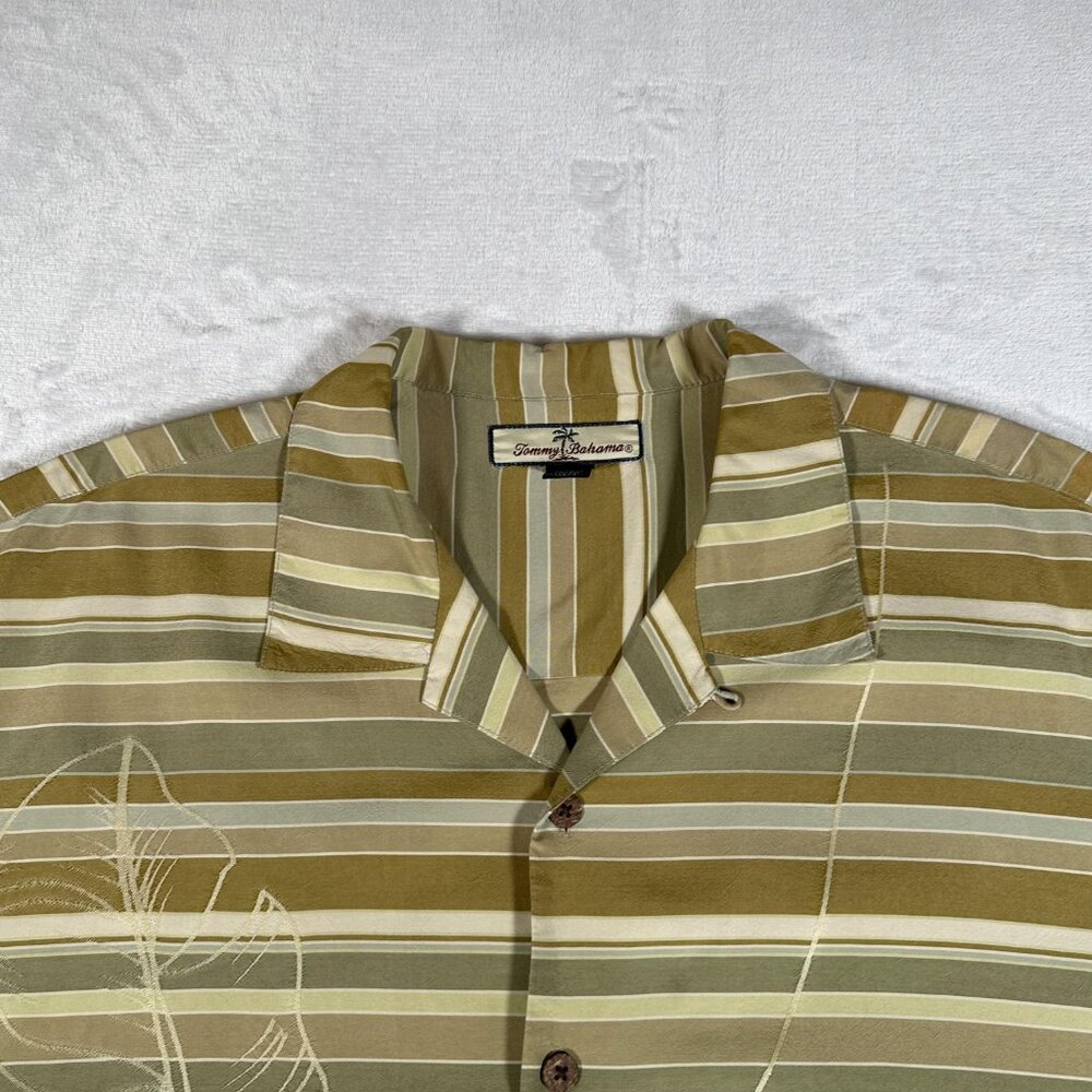 Tommy Bahama Shirt Men Size L Striped Hawaiian Tropical Short Sleeve 100% Silk - Picture 3 of 11